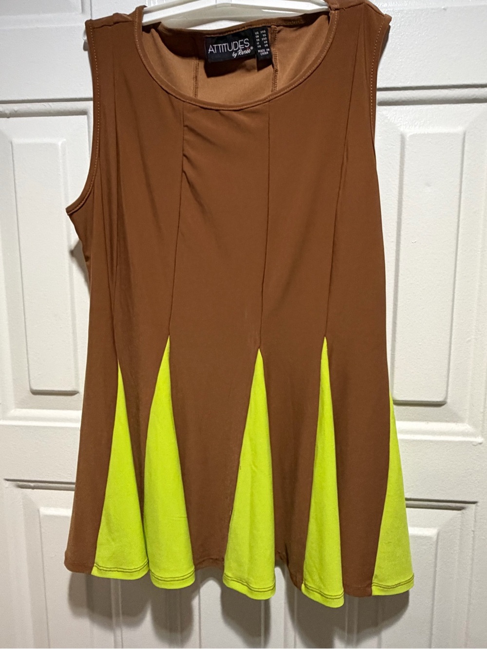 Attitudes by Renee Brown Dress with Lime Green Panels